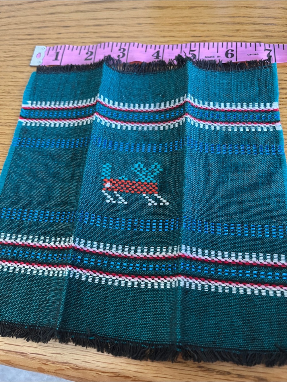 6 Coasters-Native American Teal  with Colorful Hand Sewn Motifs